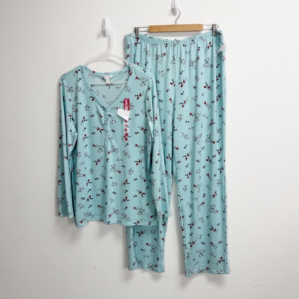 Charter Club Pajama Set Womens XL Blue Cardinal Henley Pants PJs Sleep 2 pc NWT